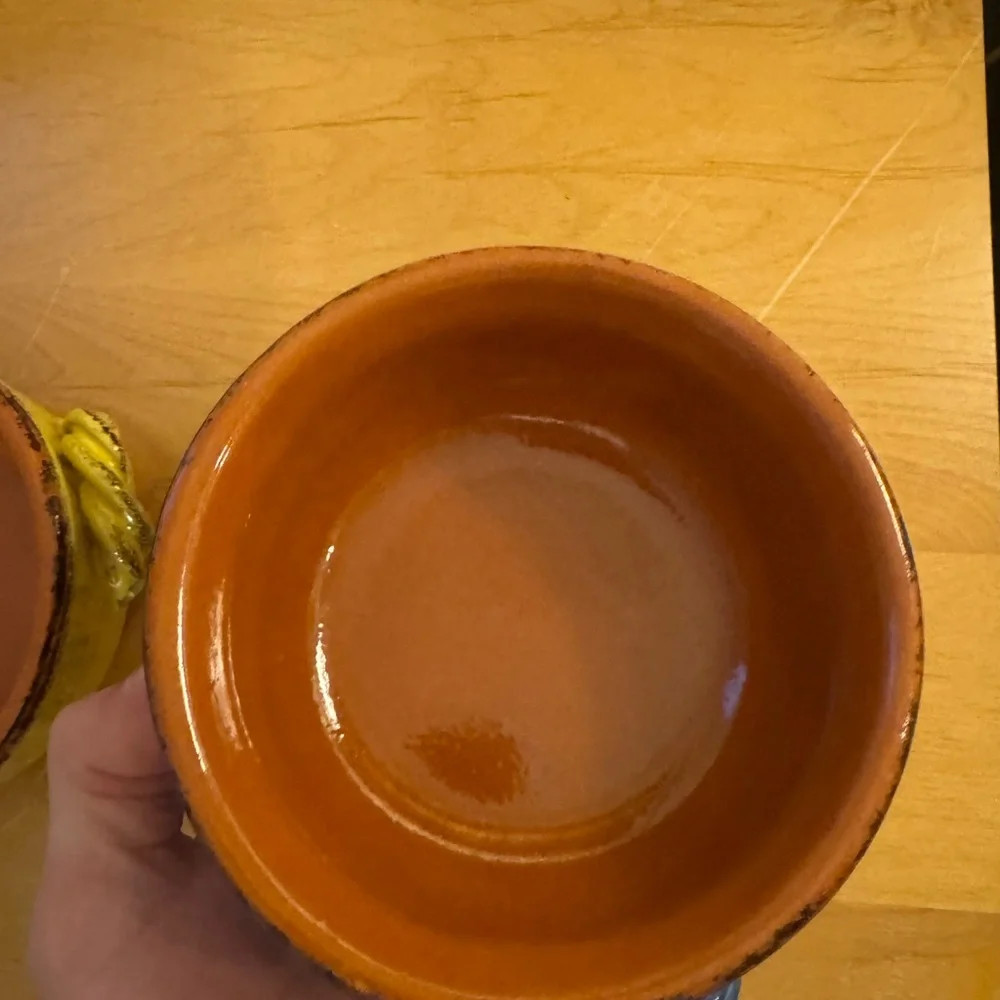 Set‎ of 2 Vintage De Silva Italy Terracotta Soup Bowls - Blue & Yellow
